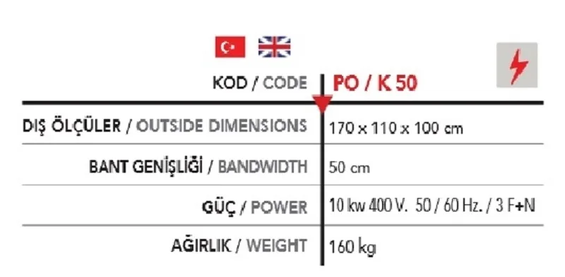 Konveyörlü Tek kat Pizza Fırını Elektrikli PO K50-E