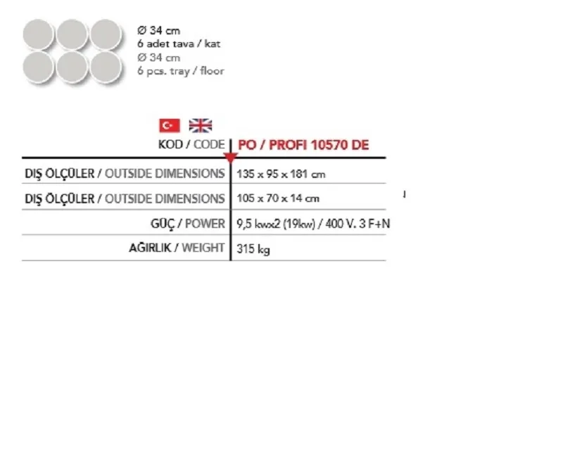 2 Katlı Pizza Fırını, 2 * ( Ø 34*6 ad.) - P0/PROFI 10570 DE