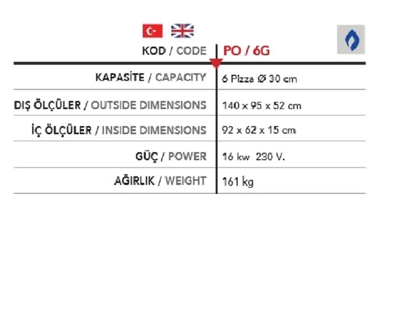 Tek Katlı Gazlı Pizza Fırını, Ø 30*6 ad. - PO 6G