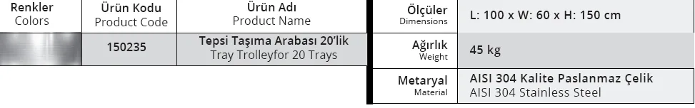 Termobox Tepsi Taşıma Arabası 20 li - 150235