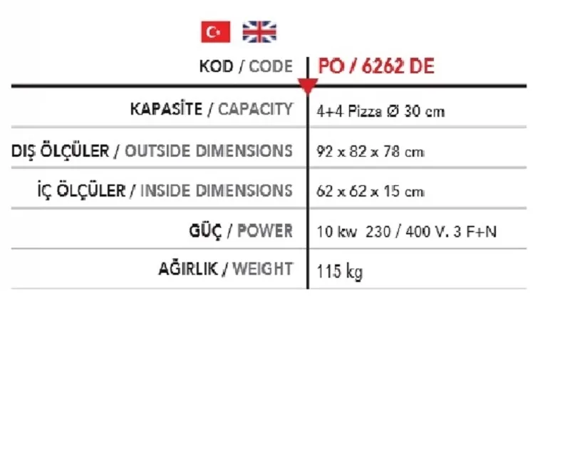 2 Katlı Pizza Fırını, 2*( Ø 30*4 ad.) - PO 6262 DE
