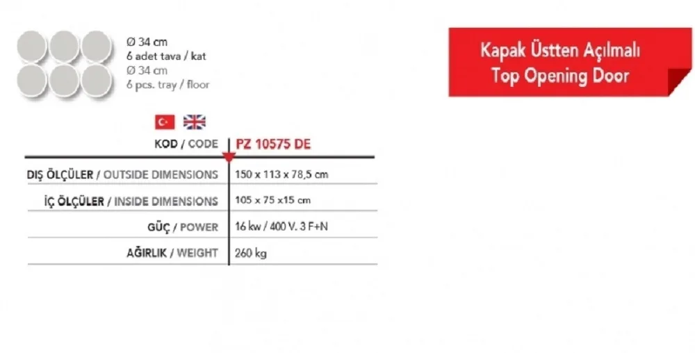 2 Katlı Pizza Fırını, 2 * ( Ø 34*6 ad.) - PZ 10575-DE