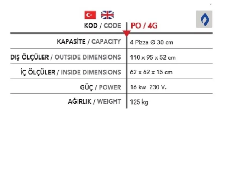 Tek Katlı Gazlı Pizza Fırını, Ø 30*4 ad. -  PO 4G