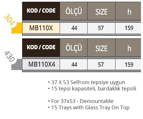Bulaşık Toplama Arabası ( 37*53 ) 15 Tepsi, 430K. MB110X4