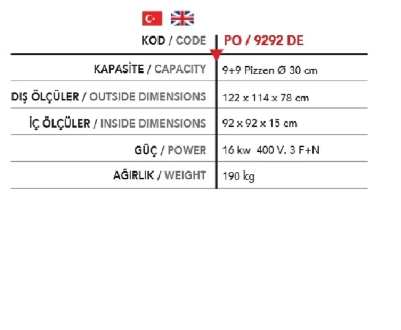 2 Katlı Pizza Fırını, 2*( Ø 30*9 ad.) - P0 9292 DE