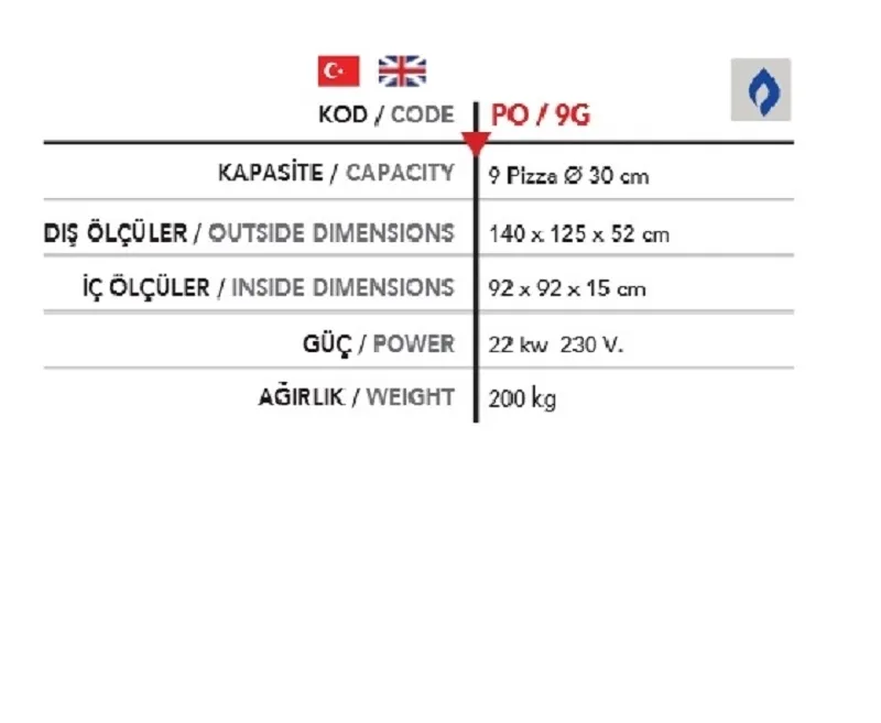 Tek Katlı Gazlı Pizza Fırını, Ø 30*9 ad. - PO 9G