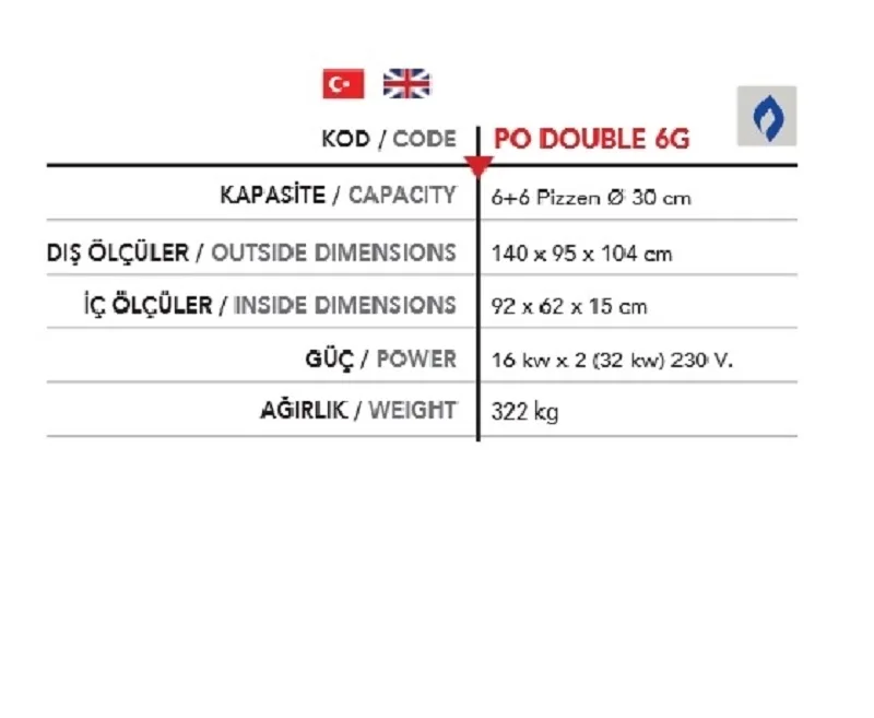 2 Katlı Gazlı Pizza Fırını, 2*( Ø 30*6 ad.) - PO DOUBLE 6G