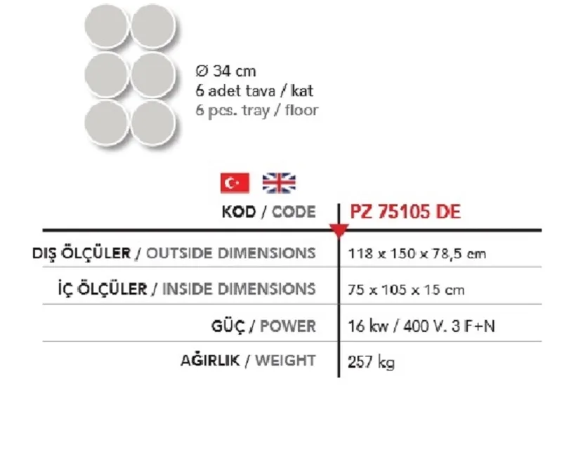 2 Katlı Pizza Fırını, 2*( Ø34 * 6 ad.) - PZ 75105-DE