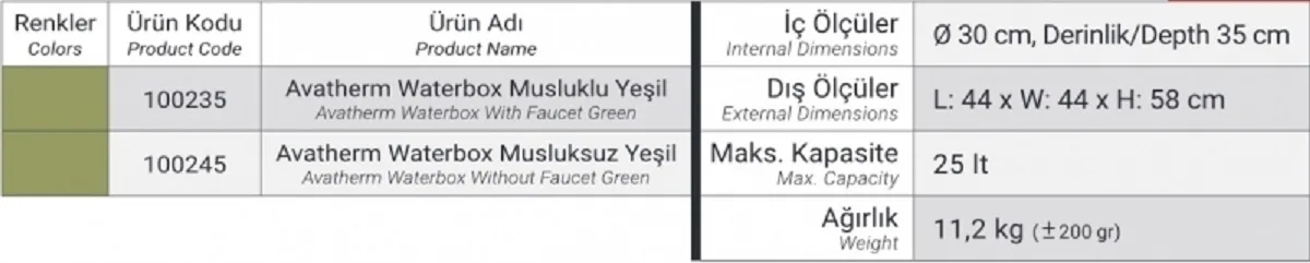 Waterbox, Musluklu Model - 25 Lt. Yeşil - 100235