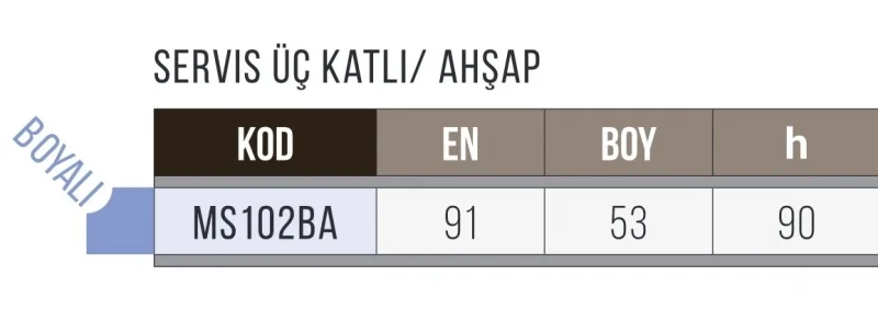 Servis Arabası 3 Katlı , Ahşap, Boyalı - MS102BA