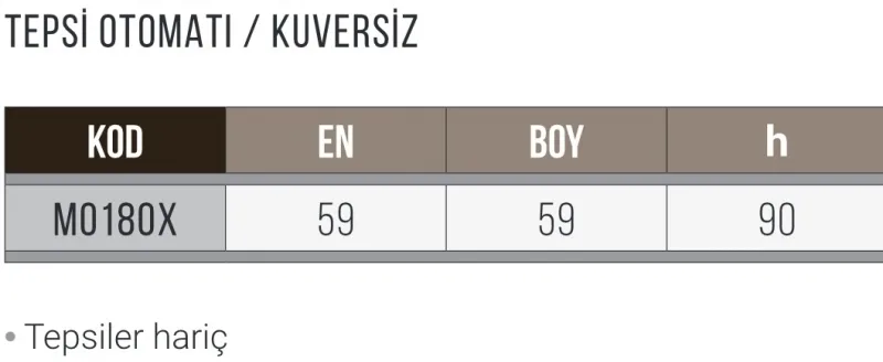 Tepsi Otomatı - Küversiz - MO180X