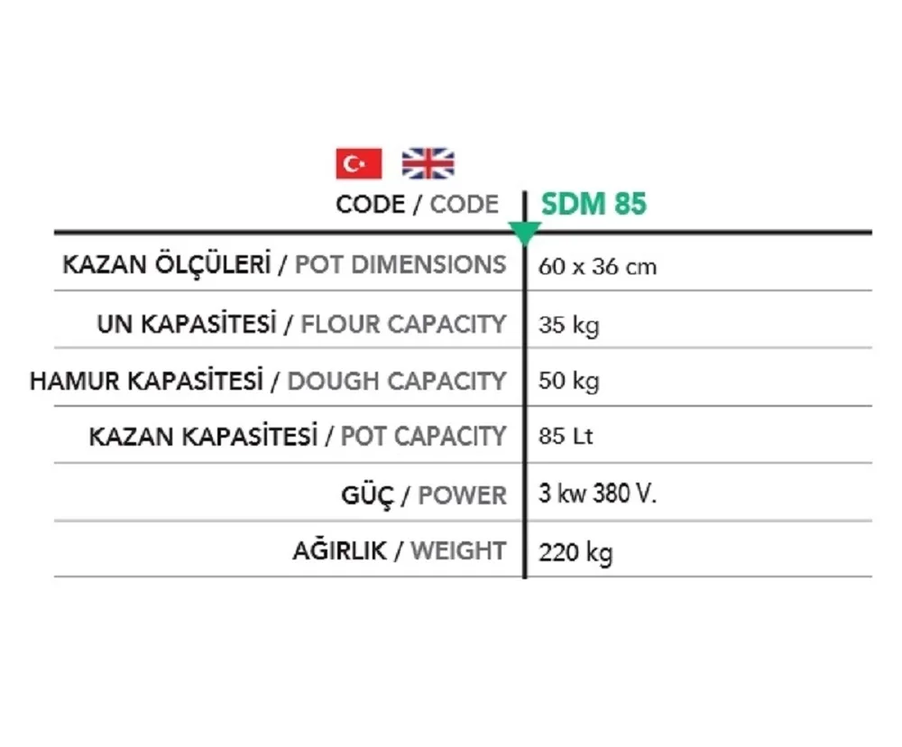 Spiral Mikser 50 Kg. Hamur Kapasiteli - SDM 85