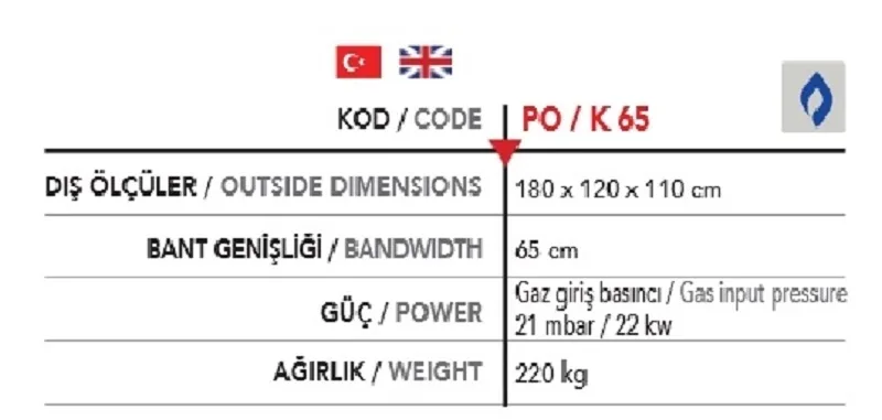 Konveyörlü Tek kat Pizza Fırını Gazlı PO K65-G