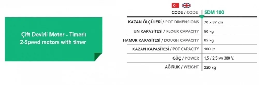Spiral Mikser 85 Kg. Hamur Kapasiteli - SDM 100
