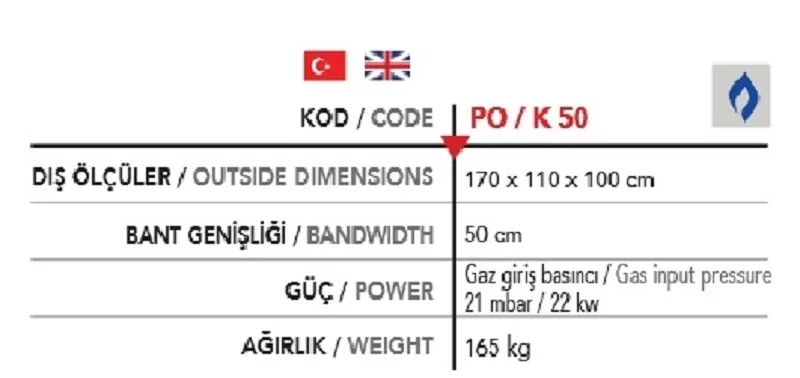 Konveyörlü Tek kat Pizza Fırını Gazlı - PO K50-G