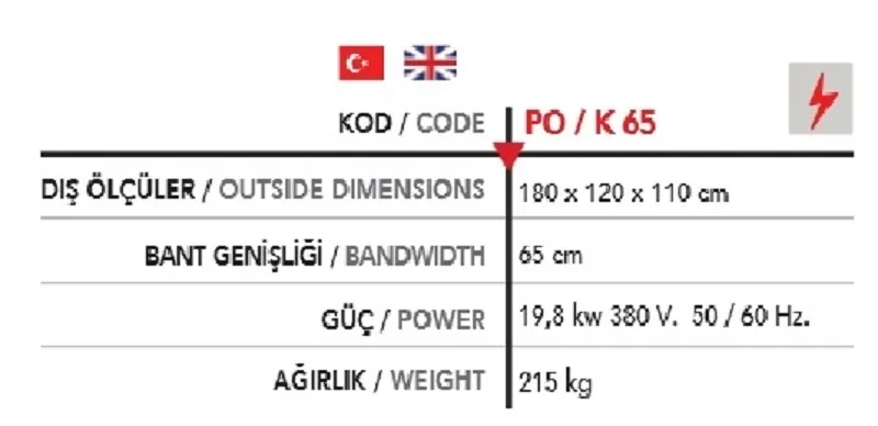 Konveyörlü Tek kat Pizza Fırını Elektrikli PO K65-E