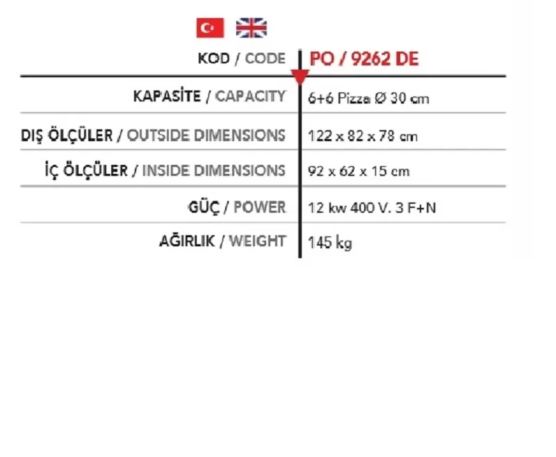 2 Katlı Pizza Fırını, 2*( Ø 30*6 ad.) - P0 9262 DE