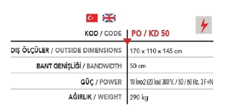 Konveyörlü 2 kat Pizza Fırını Elektrikli PO KD50-E